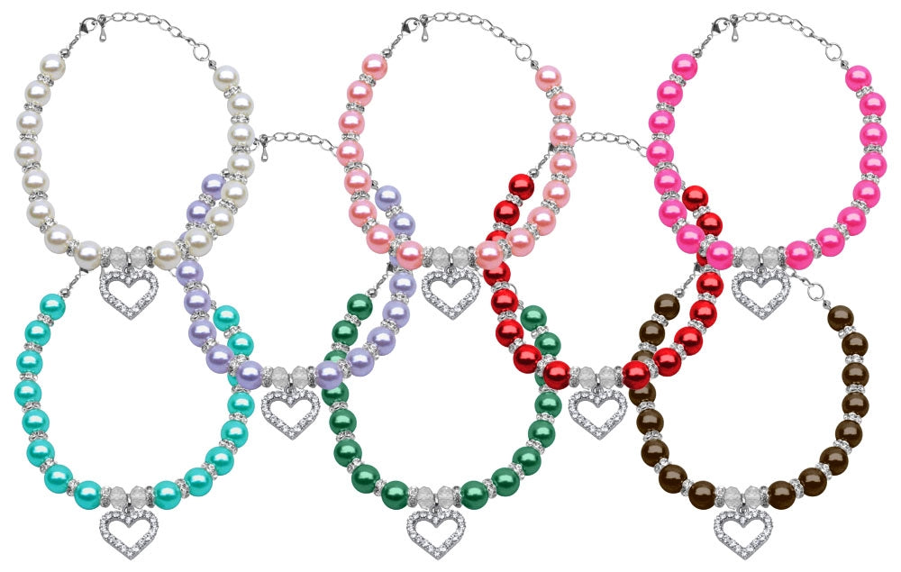 Heart and Pearl Dog Necklace